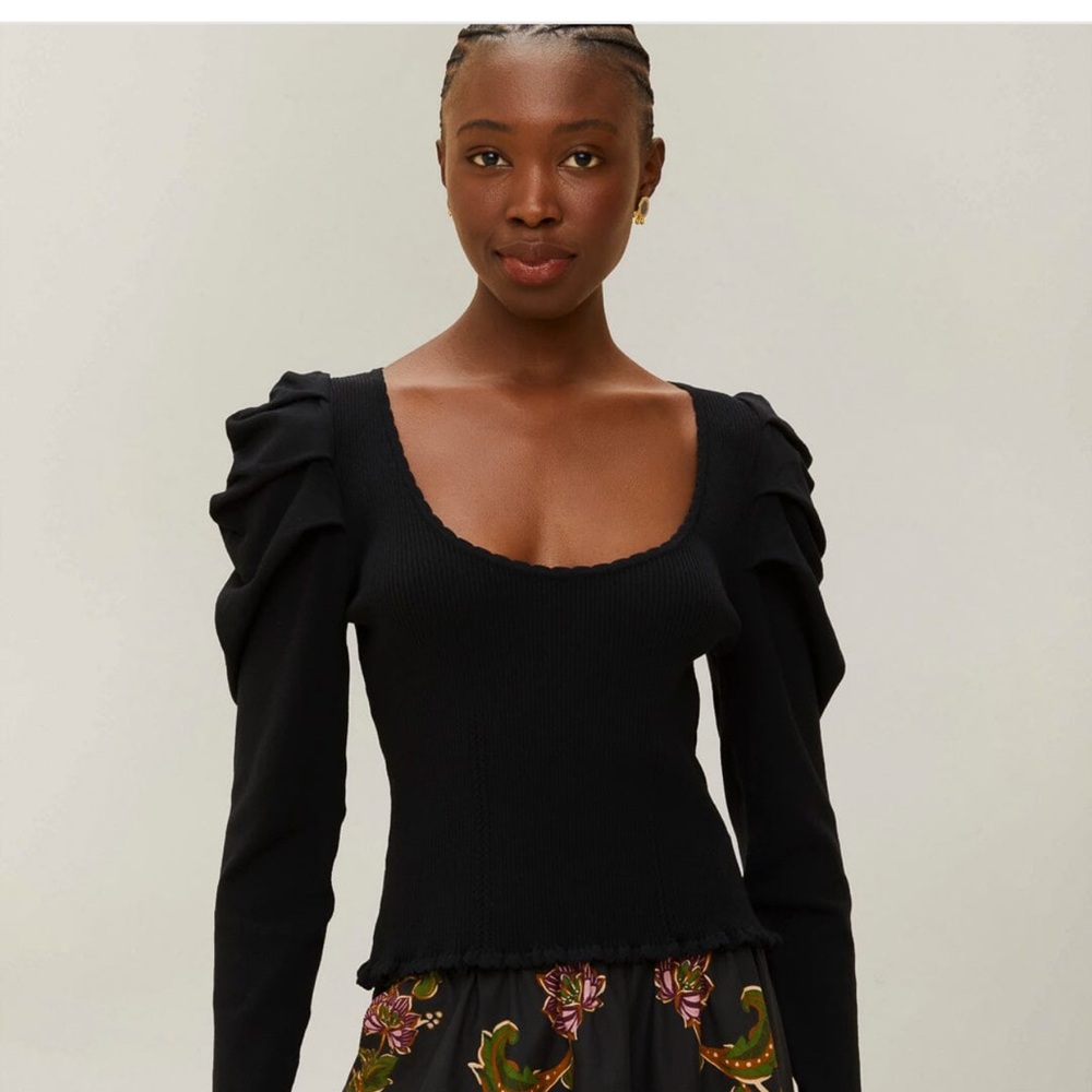 FARM Rio XL Ribbed Blouse with Ruffled Sleeves Black and Blush available - Picture 4 of 4